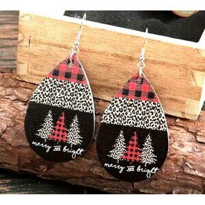 Merry‎ And Bright Red Black Christmas Earrings New